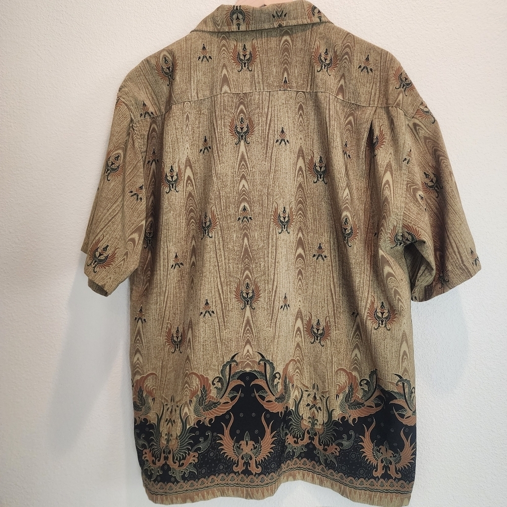 Vintage 7 Diamonds Mens Batik Pattern Button Up Shirt Short Sleeve Brown Size L - Picture 2 of 9
